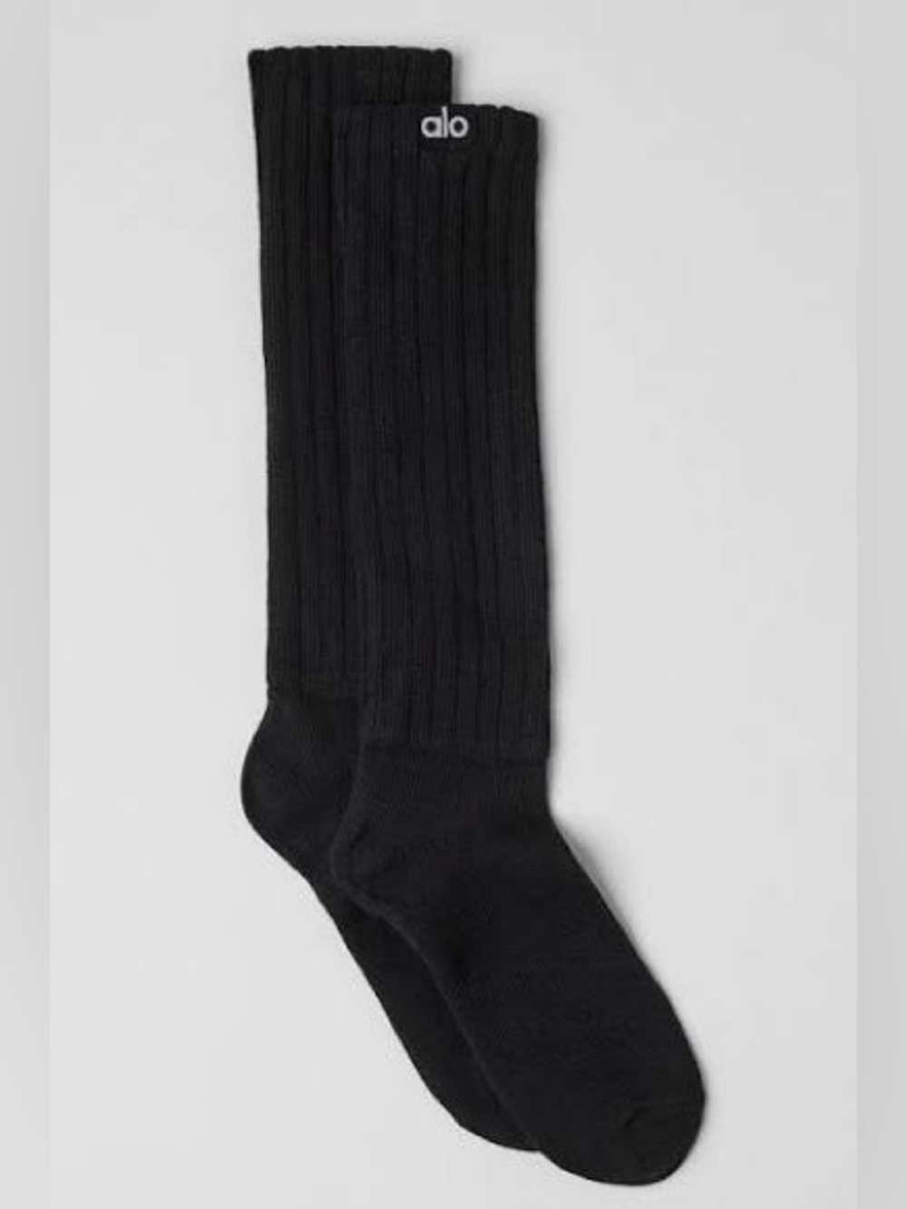ALO Yoga unisex Ribbed Crew Socks Black White Logo long